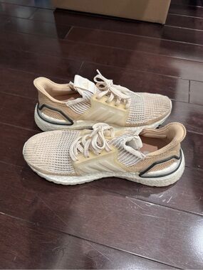 Adidas Ultra Boost Beige Knit Running Sneakers with Lace-Up